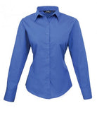 Blue Premier Ladies Long Sleeve Poplin Blouse Printsetters Custom Workwear Bristol